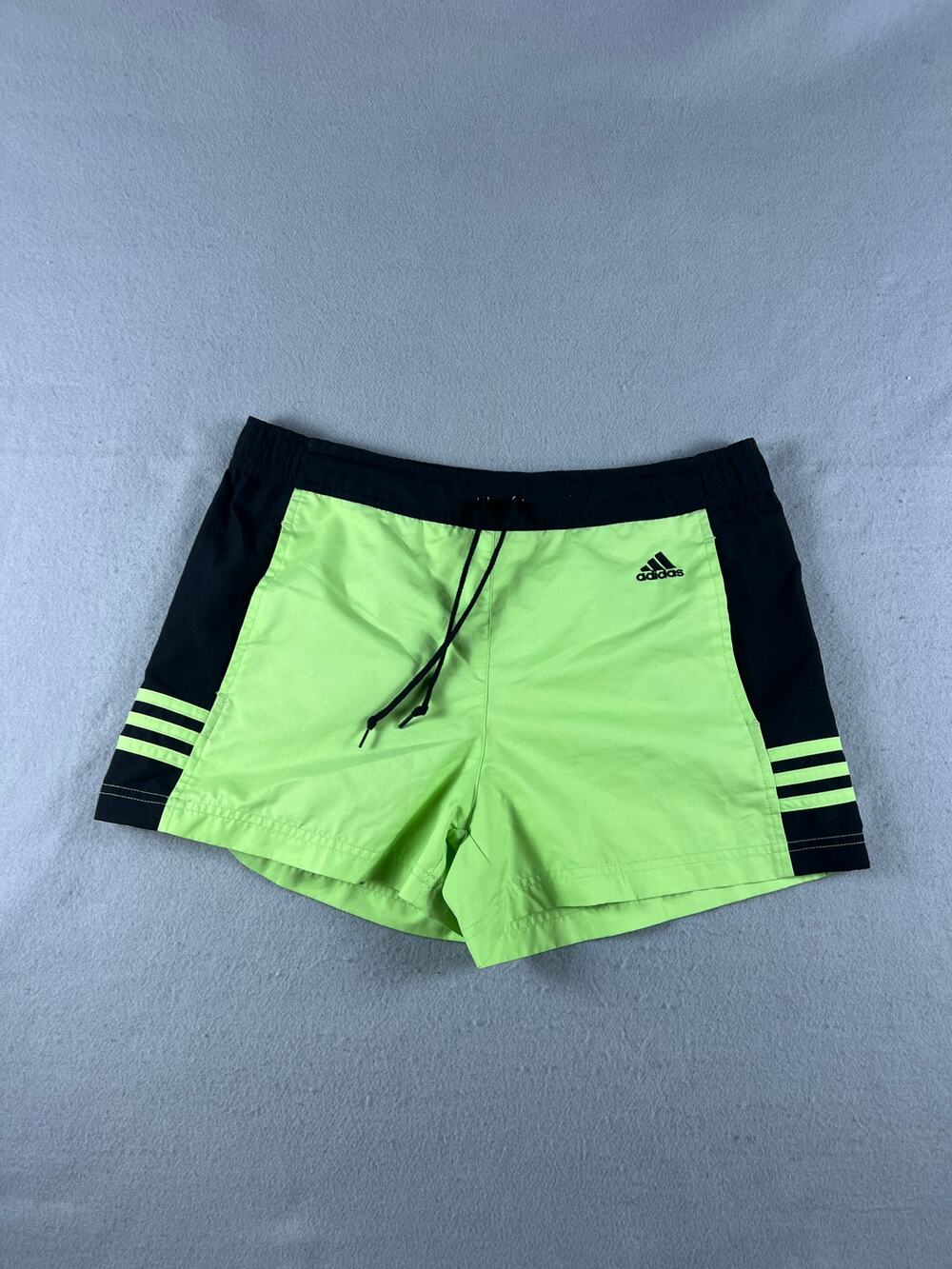 adidas Swim Trunks Mens S Neon Green Black 3 Stripe Athletic Board Shorts Beach